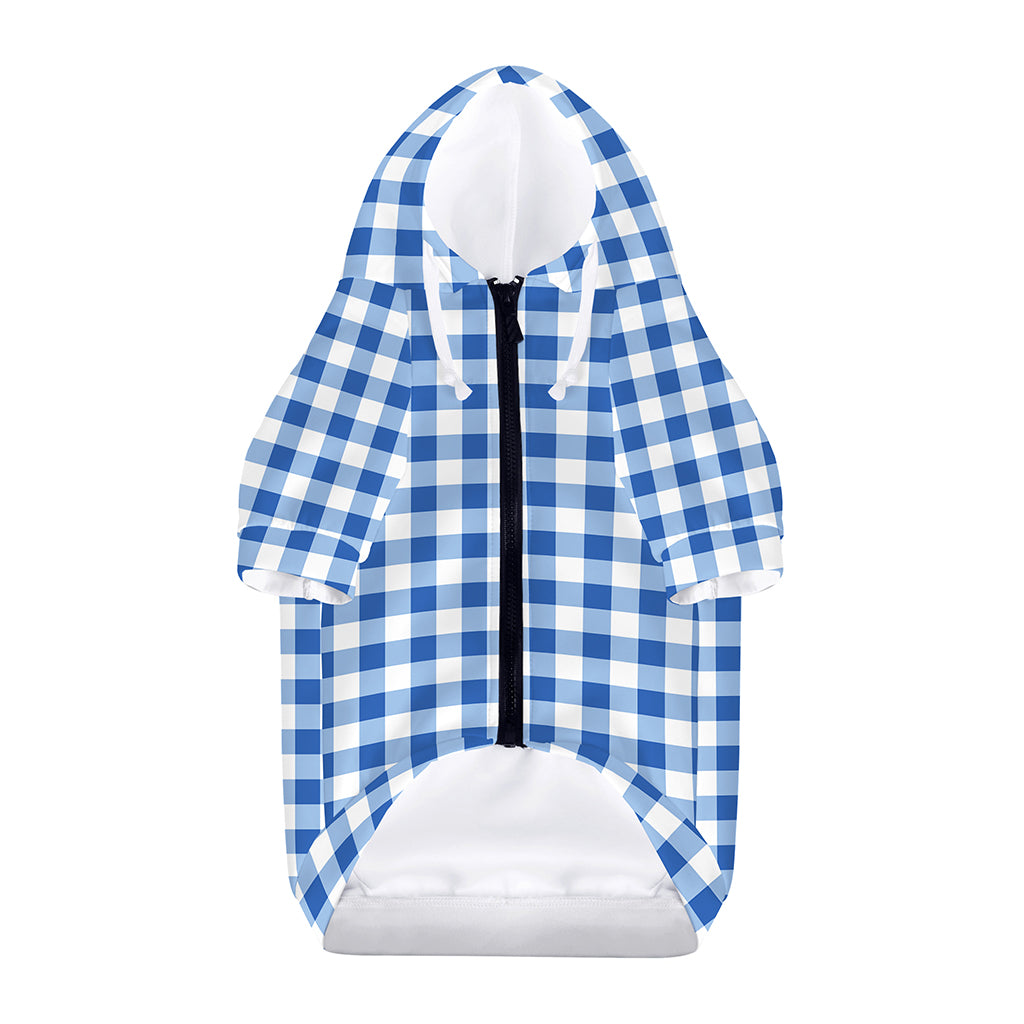 Sapphire Blue Check Pattern Print Dog Zip Up Hoodie