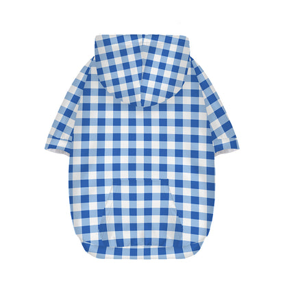 Sapphire Blue Check Pattern Print Dog Zip Up Hoodie