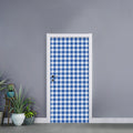 Sapphire Blue Check Pattern Print Door Sticker
