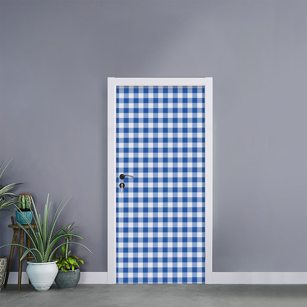 Sapphire Blue Check Pattern Print Door Sticker