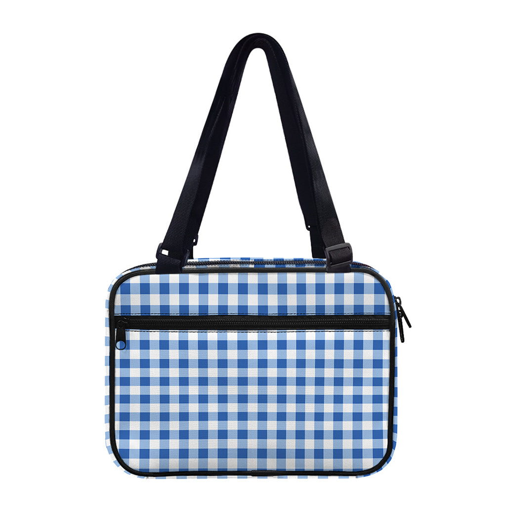 Sapphire Blue Check Pattern Print Double Strap Bible Bag