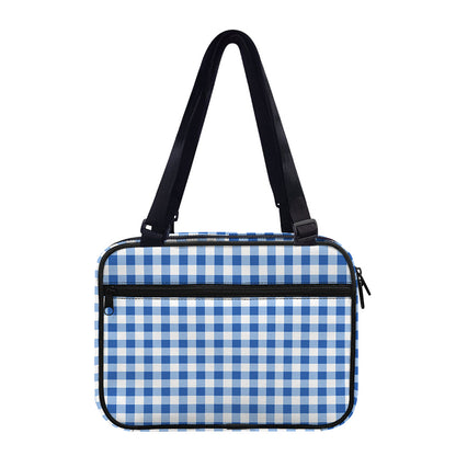Sapphire Blue Check Pattern Print Double Strap Bible Bag