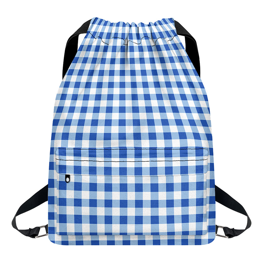 Sapphire Blue Check Pattern Print Drawstring Backpack