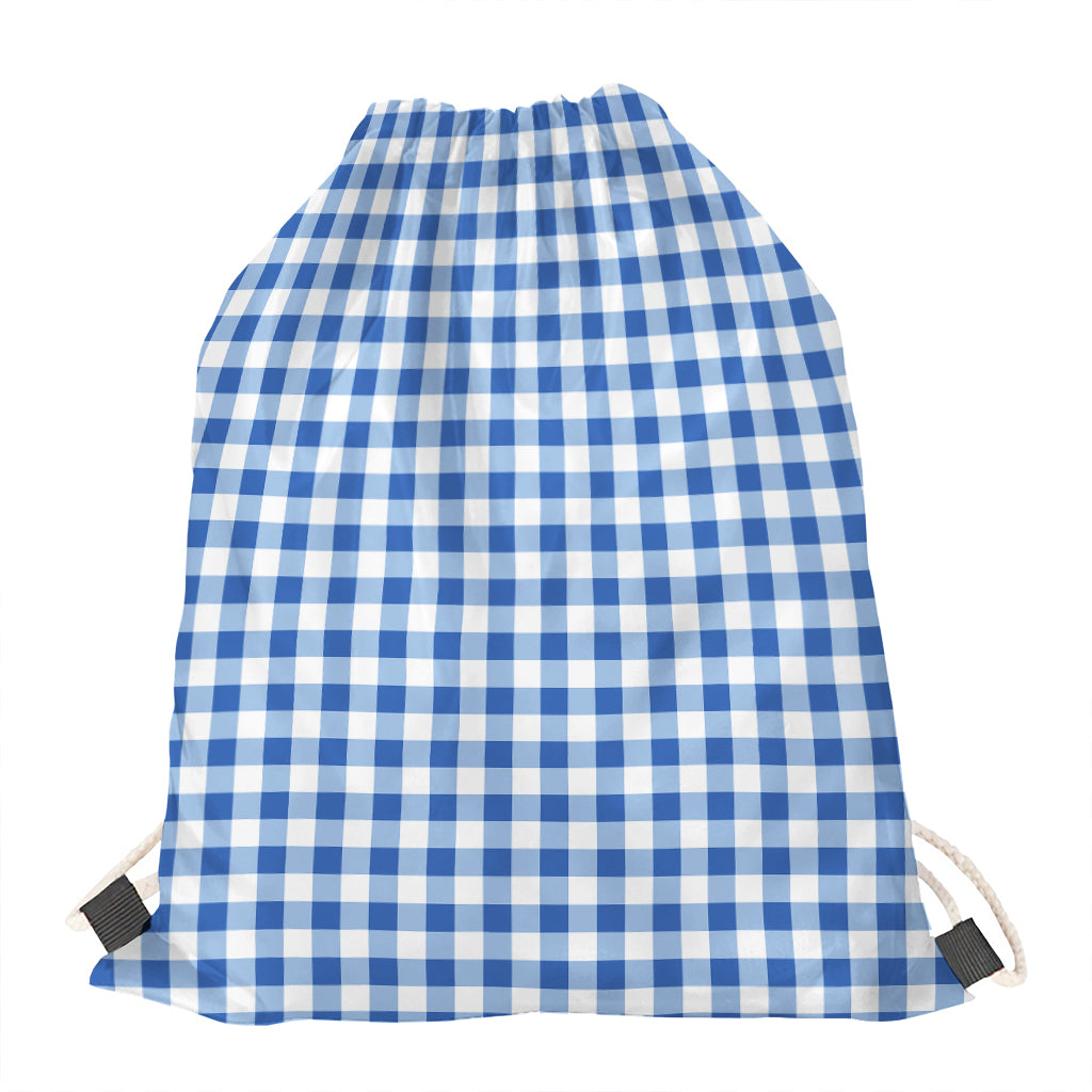 Sapphire Blue Check Pattern Print Drawstring Bag