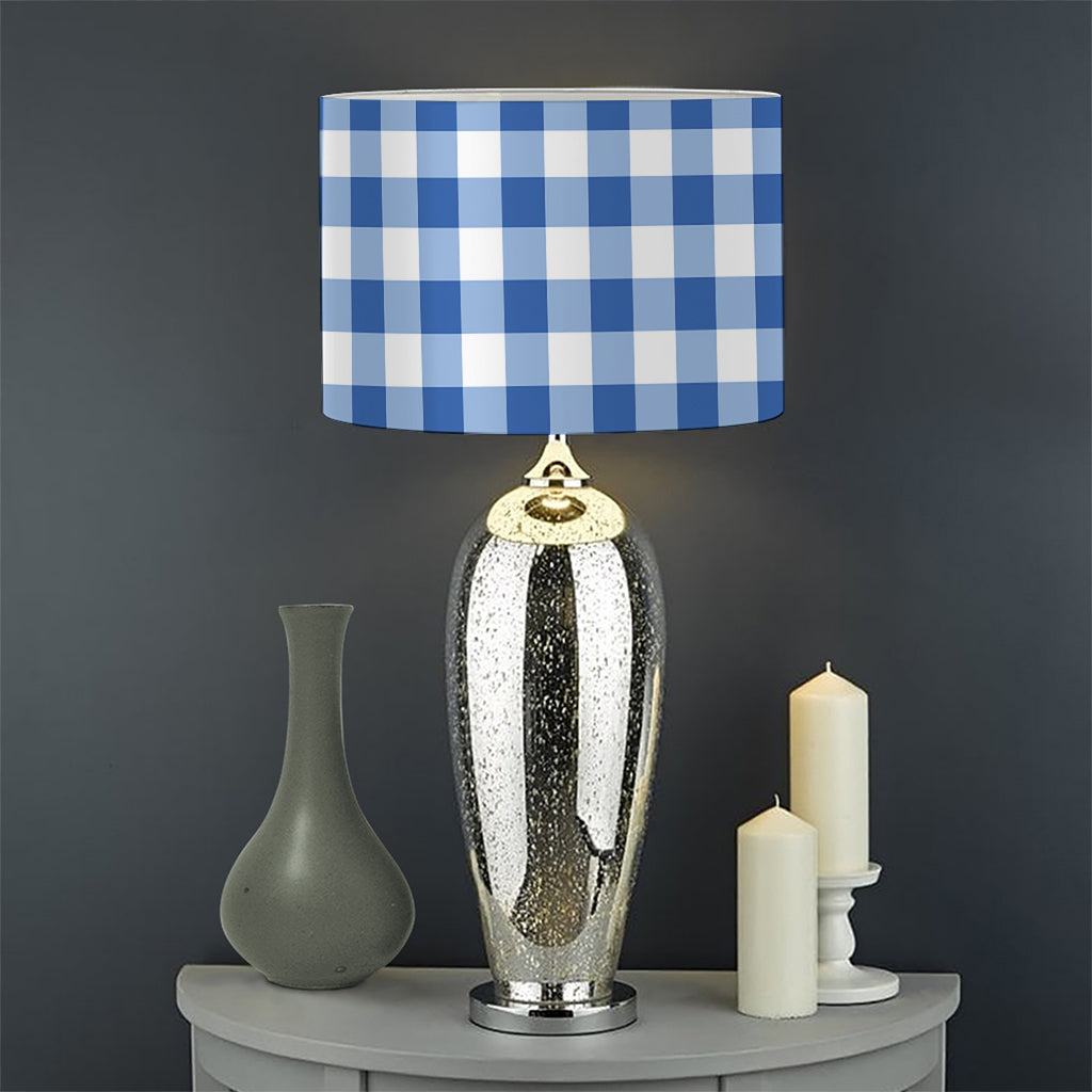 Sapphire Blue Check Pattern Print Drum Lamp Shade