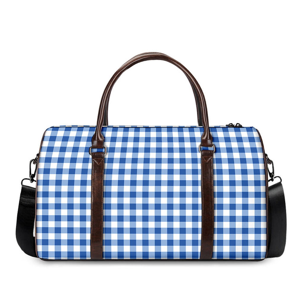 Sapphire Blue Check Pattern Print Duffle Bag