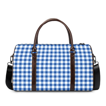 Sapphire Blue Check Pattern Print Duffle Bag