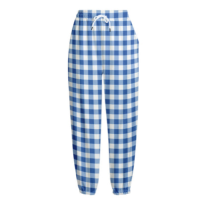Sapphire Blue Check Pattern Print Fleece Lined Knit Pants