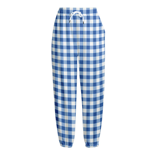 Sapphire Blue Check Pattern Print Fleece Lined Knit Pants