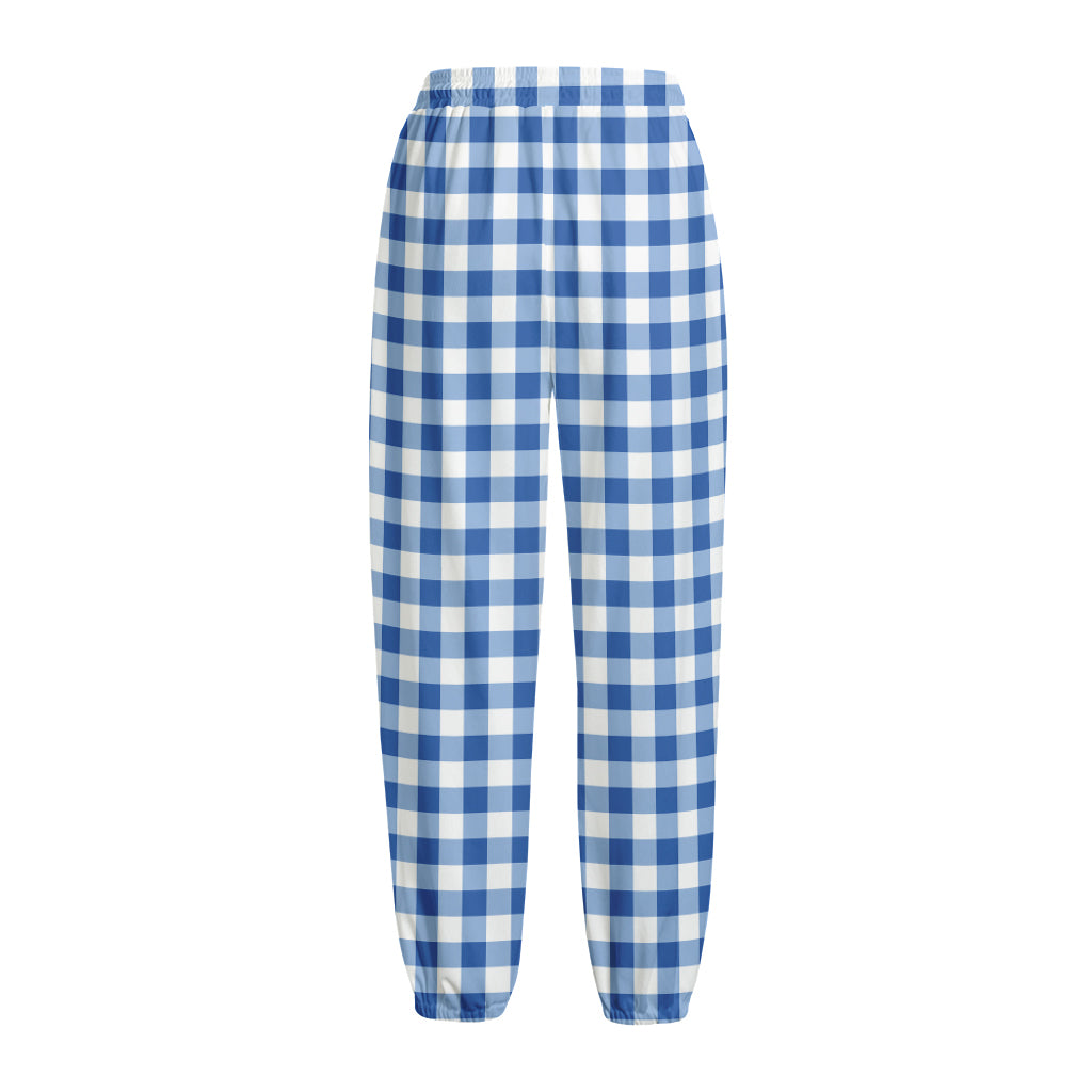 Sapphire Blue Check Pattern Print Fleece Lined Knit Pants
