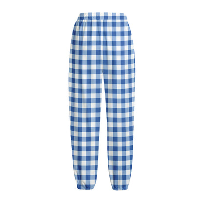 Sapphire Blue Check Pattern Print Fleece Lined Knit Pants