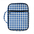 Sapphire Blue Check Pattern Print Front Pocket Bible Bag