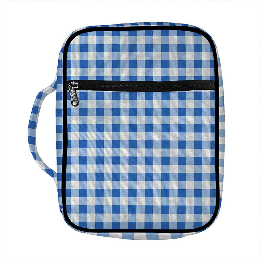 Sapphire Blue Check Pattern Print Front Pocket Bible Bag