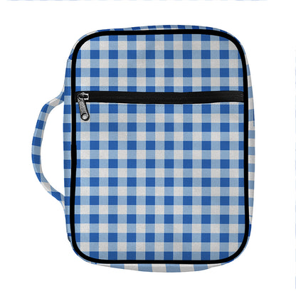 Sapphire Blue Check Pattern Print Front Pocket Bible Bag