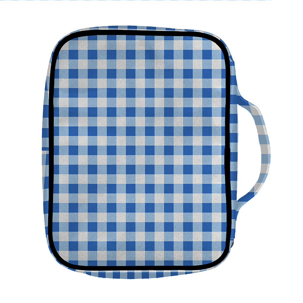 Sapphire Blue Check Pattern Print Front Pocket Bible Bag