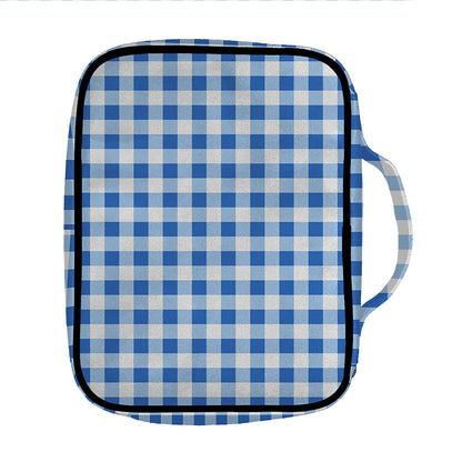 Sapphire Blue Check Pattern Print Front Pocket Bible Bag