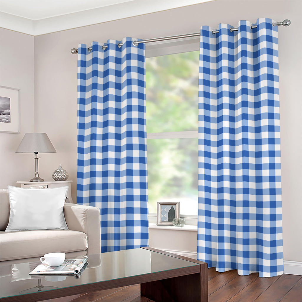 Sapphire Blue Check Pattern Print Grommet Curtains