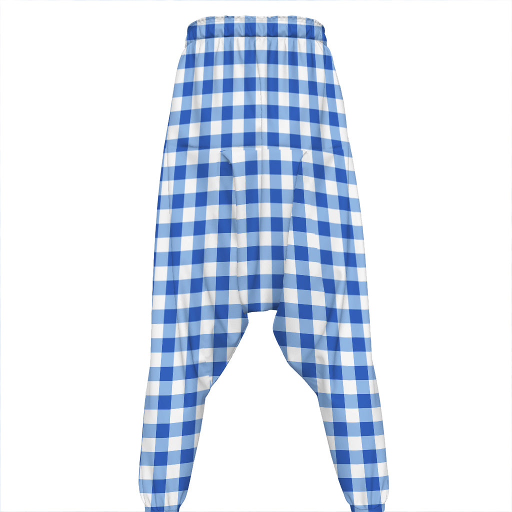 Sapphire Blue Check Pattern Print Hammer Pants