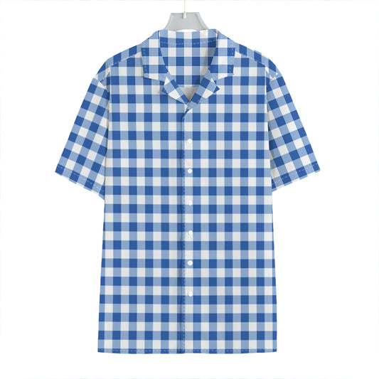 Sapphire Blue Check Pattern Print Hawaiian Shirt