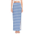 Sapphire Blue Check Pattern Print High Slit Maxi Skirt