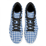 Sapphire Blue Check Pattern Print High Top Leather Sneakers