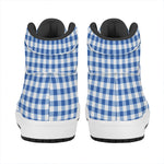 Sapphire Blue Check Pattern Print High Top Leather Sneakers