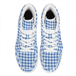 Sapphire Blue Check Pattern Print High Top Leather Sneakers