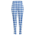Sapphire Blue Check Pattern Print High-Waisted Pocket Leggings