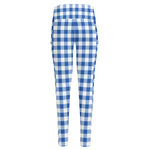 Sapphire Blue Check Pattern Print High-Waisted Pocket Leggings