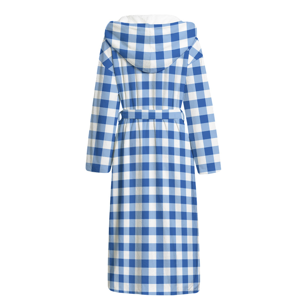 Sapphire Blue Check Pattern Print Hooded Bathrobe