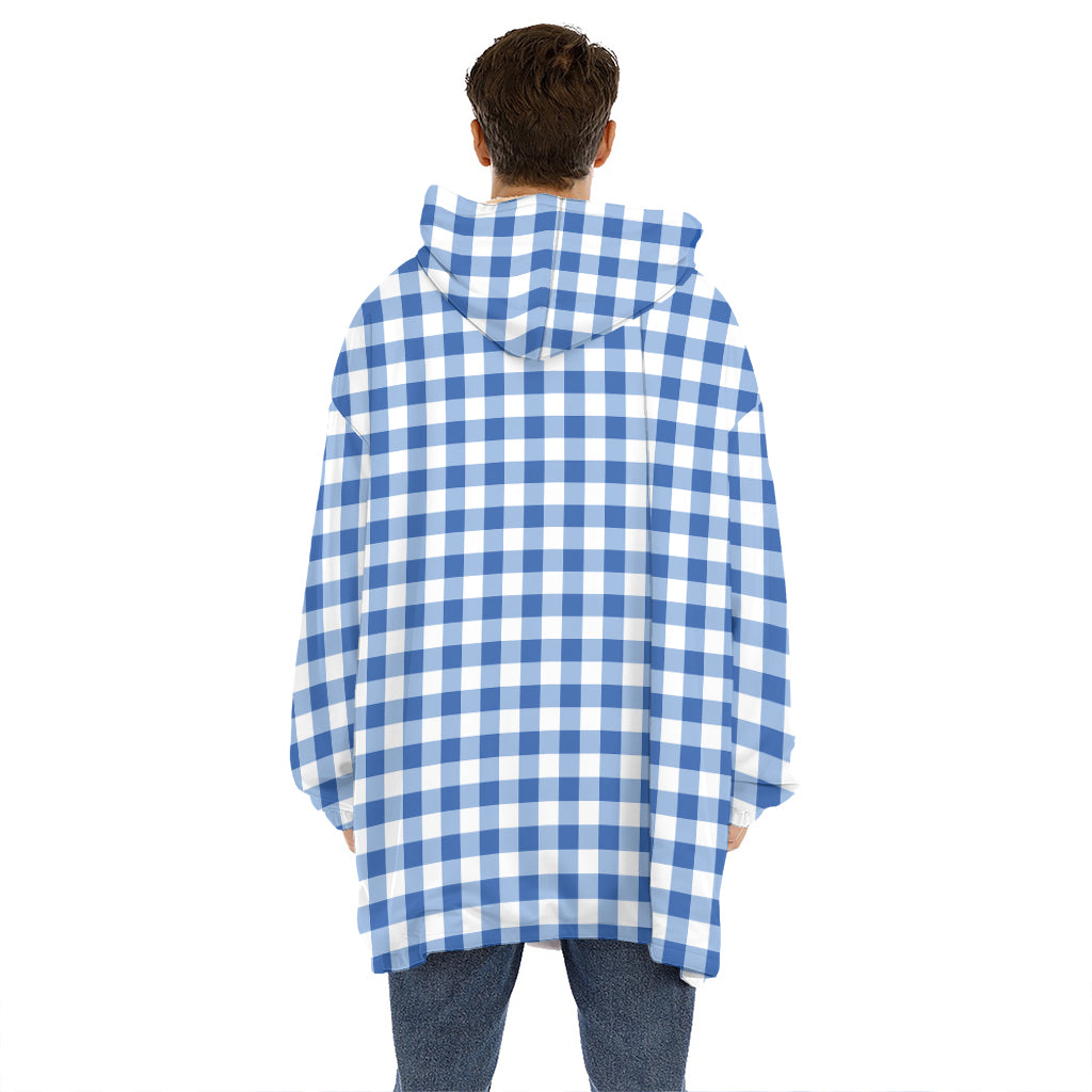Sapphire Blue Check Pattern Print Hoodie Blanket