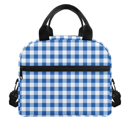 Sapphire Blue Check Pattern Print Insulated Lunch Bag