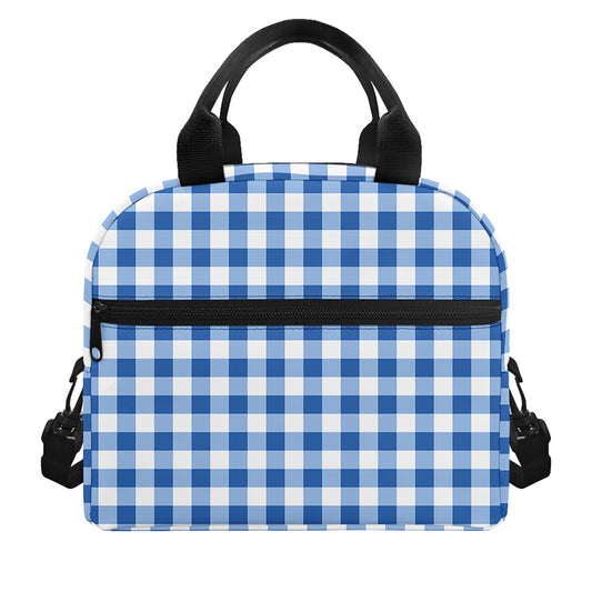 Sapphire Blue Check Pattern Print Insulated Lunch Bag