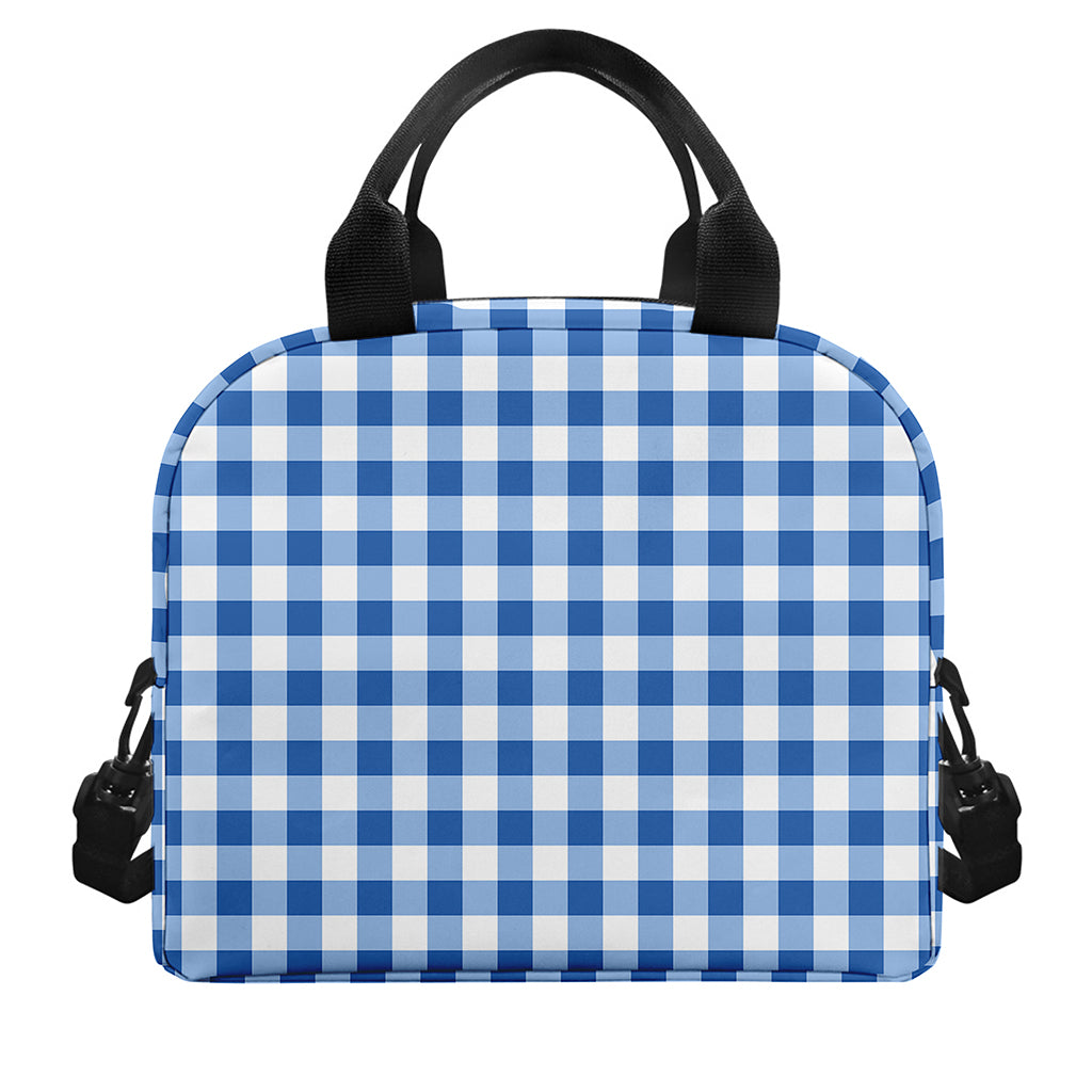 Sapphire Blue Check Pattern Print Insulated Lunch Bag