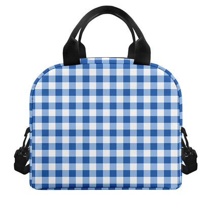 Sapphire Blue Check Pattern Print Insulated Lunch Bag