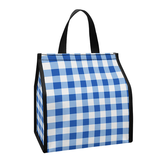 Sapphire Blue Check Pattern Print Insulated Lunch Tote