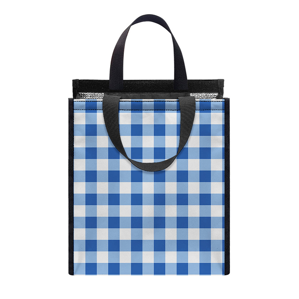 Sapphire Blue Check Pattern Print Insulated Lunch Tote