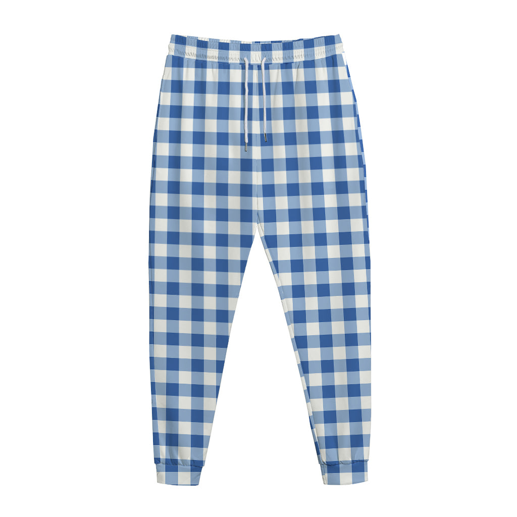 Sapphire Blue Check Pattern Print Jogger Pants