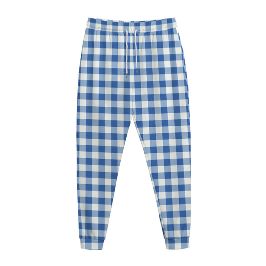 Sapphire Blue Check Pattern Print Jogger Pants