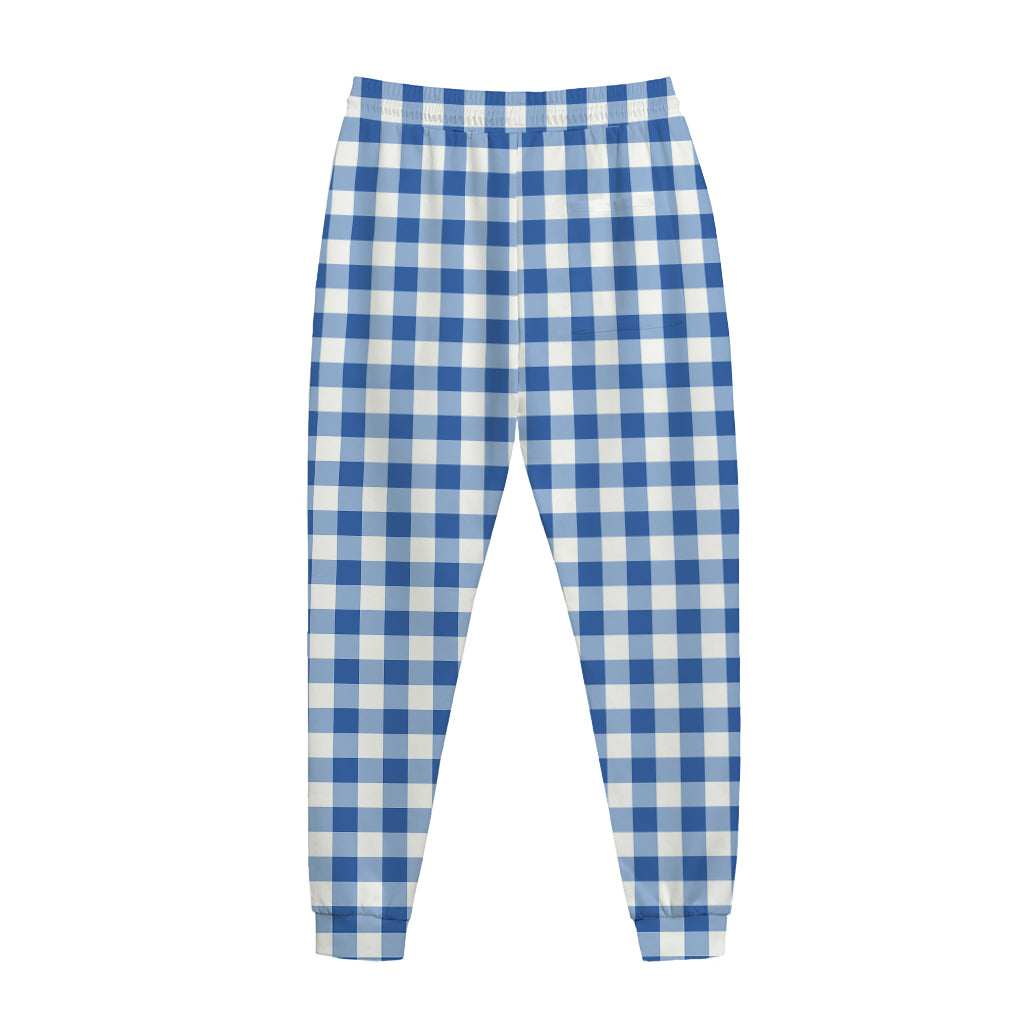 Sapphire Blue Check Pattern Print Jogger Pants