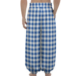 Sapphire Blue Check Pattern Print Lantern Pants