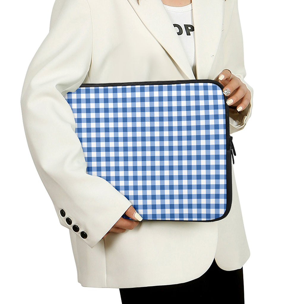 Sapphire Blue Check Pattern Print Laptop Sleeve
