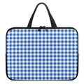 Sapphire Blue Check Pattern Print Laptop Sleeve With Handle