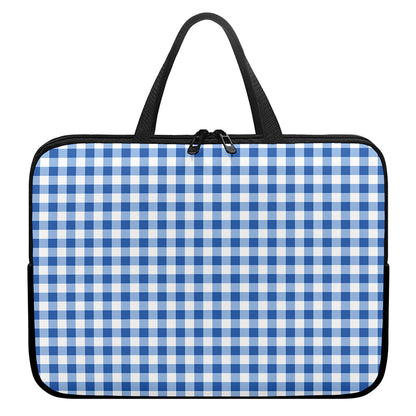 Sapphire Blue Check Pattern Print Laptop Sleeve With Handle