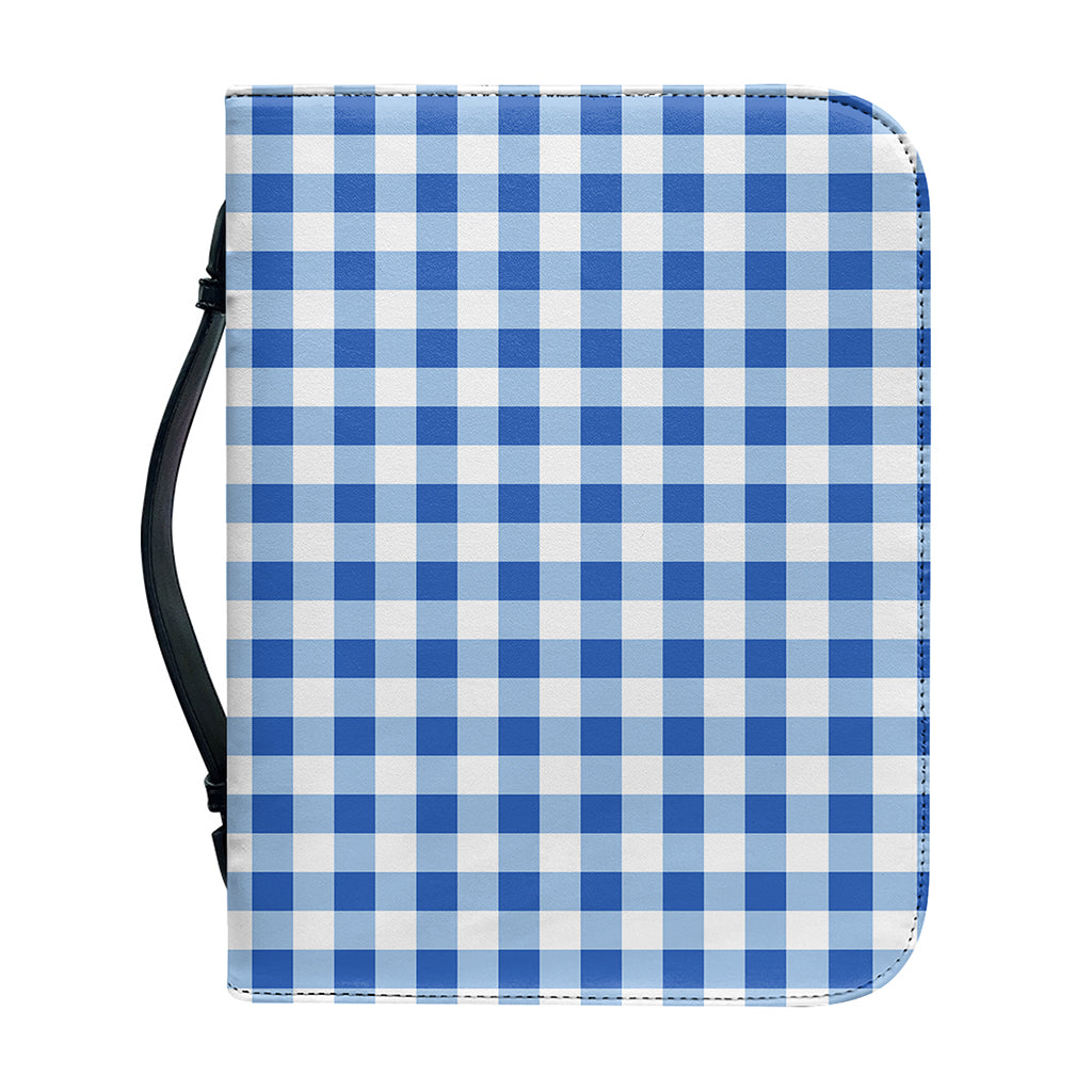 Sapphire Blue Check Pattern Print Leather Bible Cover