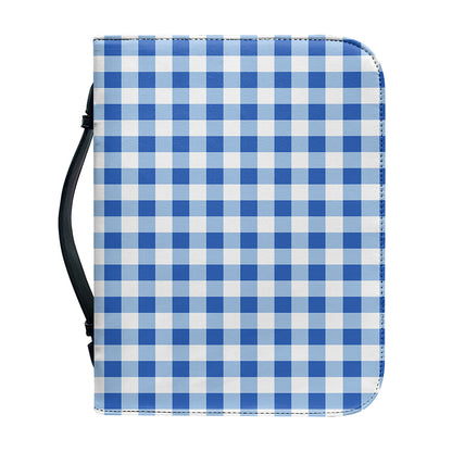 Sapphire Blue Check Pattern Print Leather Bible Cover