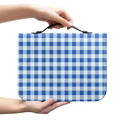Sapphire Blue Check Pattern Print Leather Bible Cover