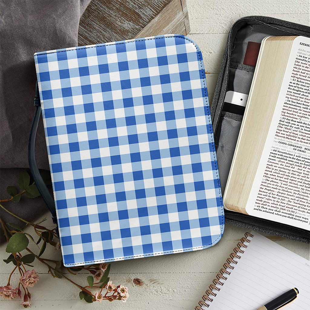 Sapphire Blue Check Pattern Print Leather Bible Cover