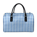 Sapphire Blue Check Pattern Print Leather Duffel Bag