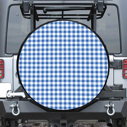 Sapphire Blue Check Pattern Print Leather Spare Tire Cover